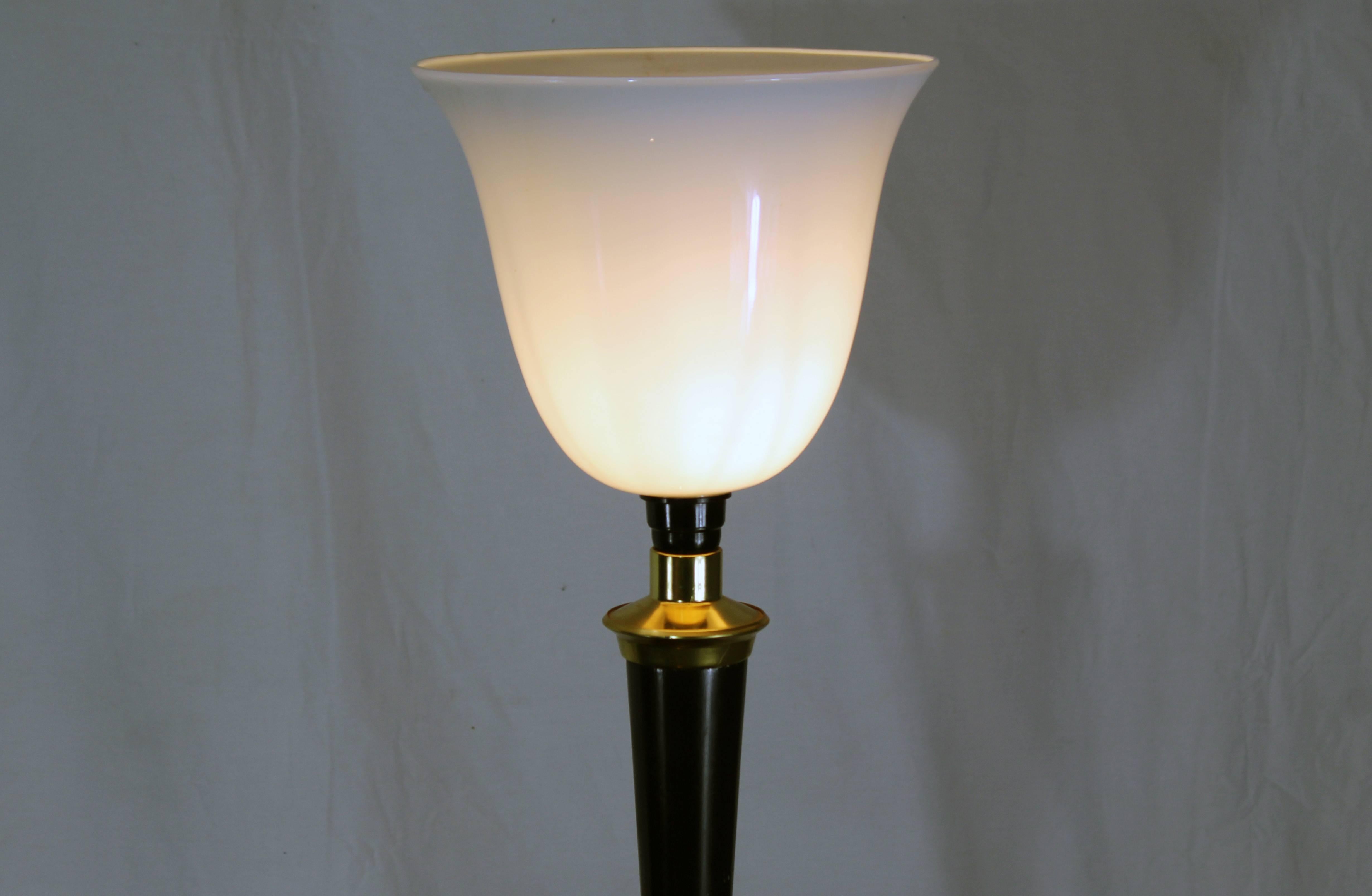 Mid-20th Century Italian Art Deco Table Lamp, Black Wood, Brass and Glass, 1930s