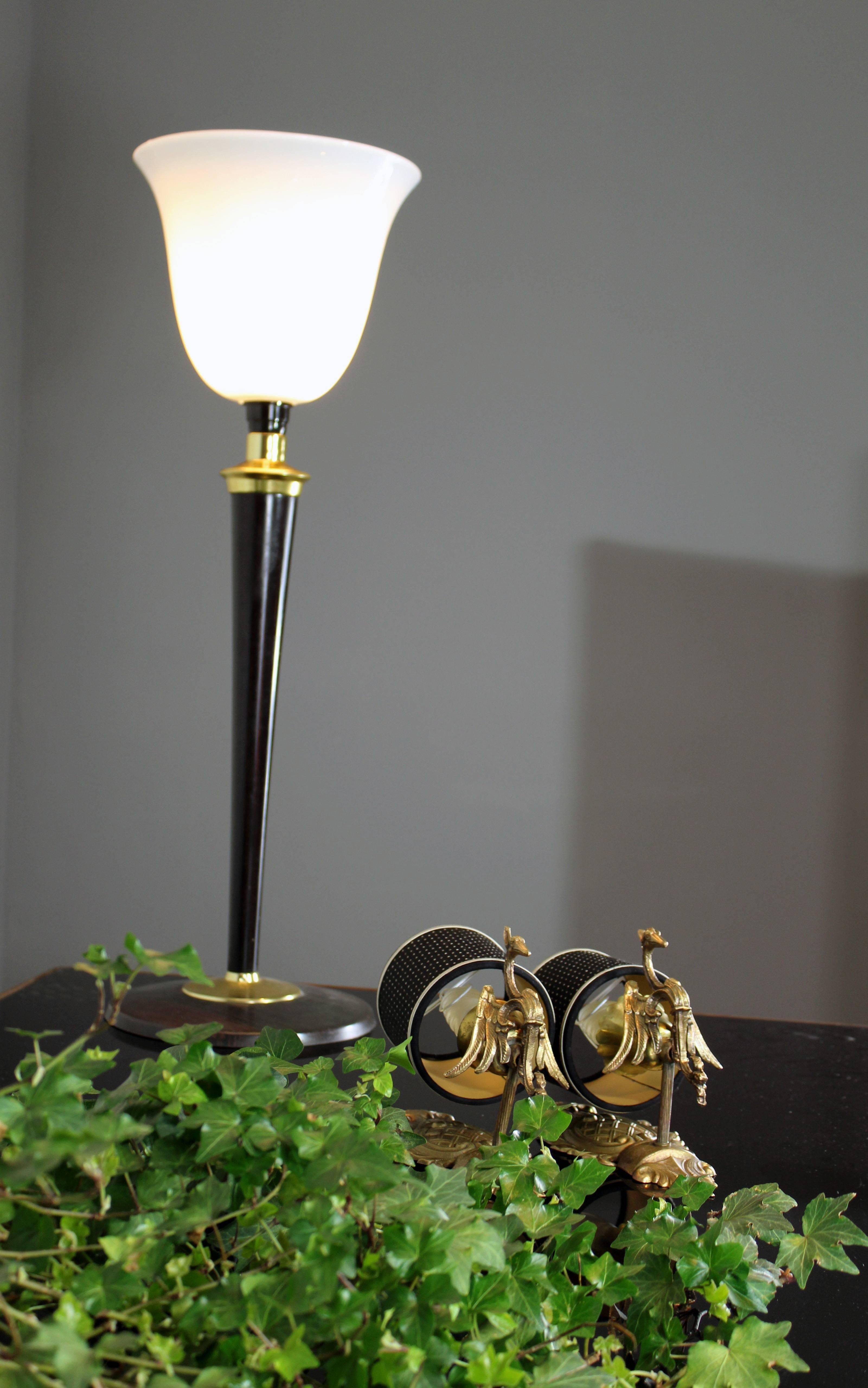 Italian Art Deco Table Lamp, Black Wood, Brass and Glass, 1930s 3