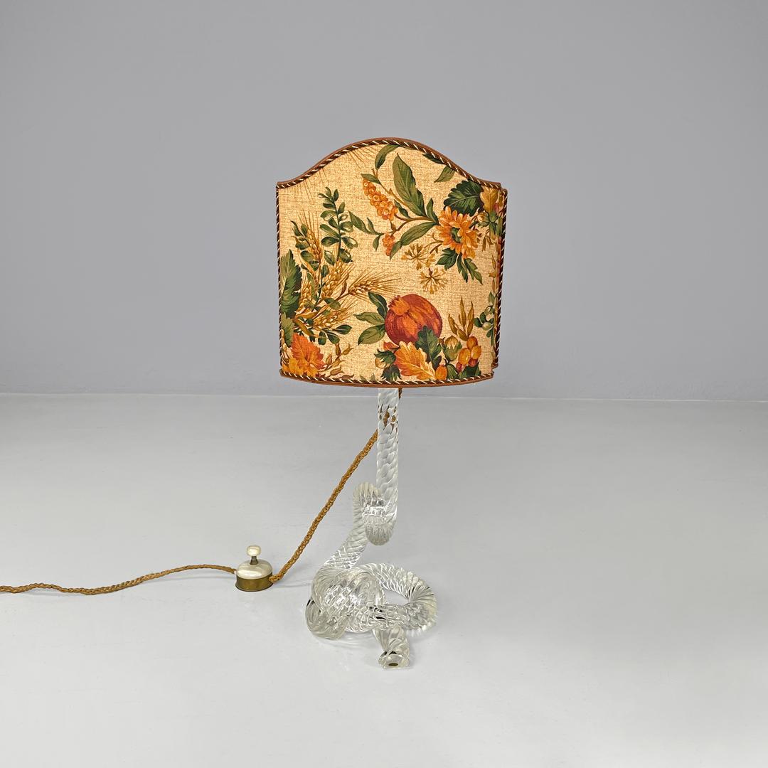 Italian Art Deco table lamps by Seguso in Murano glass and floral fabric, 1930s In Good Condition For Sale In MIlano, IT