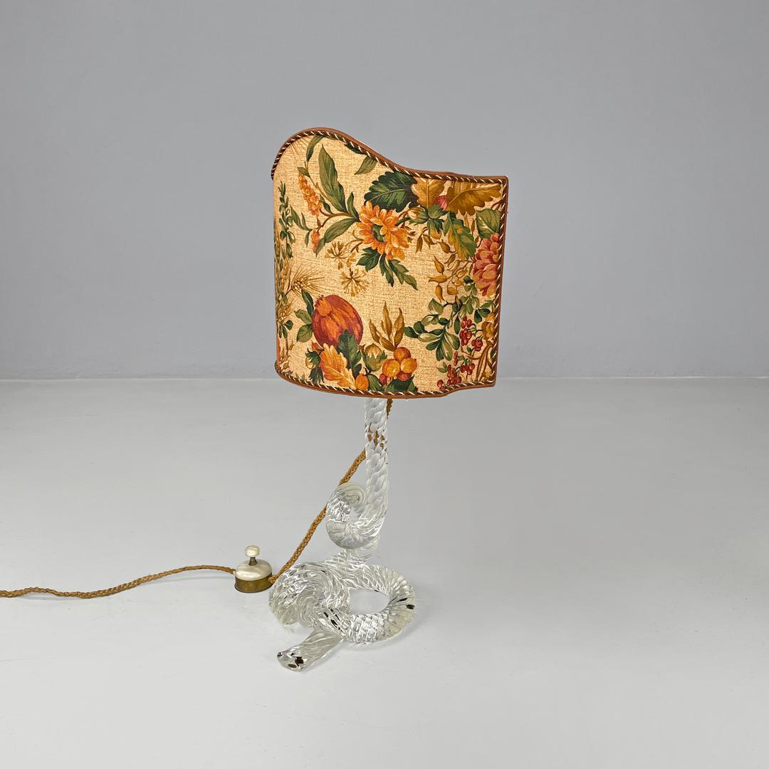 Mid-20th Century Italian Art Deco table lamps by Seguso in Murano glass and floral fabric, 1930s For Sale