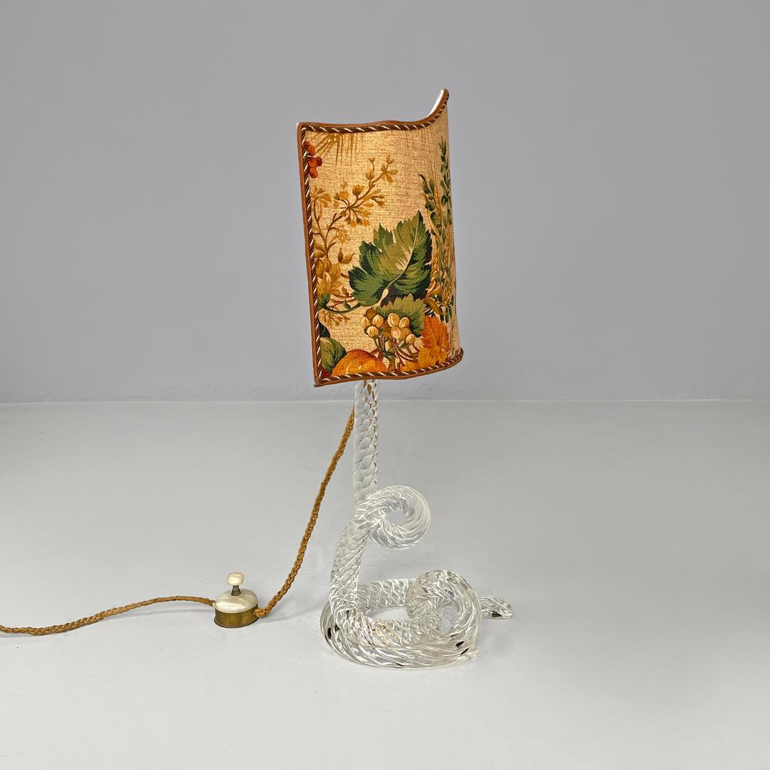 Metal Italian Art Deco table lamps by Seguso in Murano glass and floral fabric, 1930s For Sale