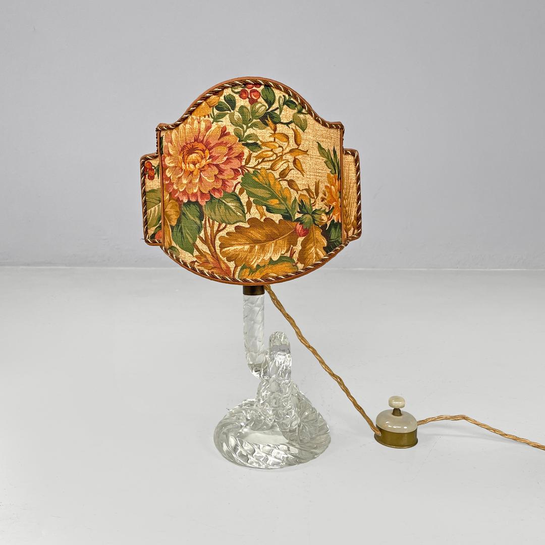 Italian Art Deco table lamps by Seguso in Murano glass and floral fabric, 1930s For Sale 2