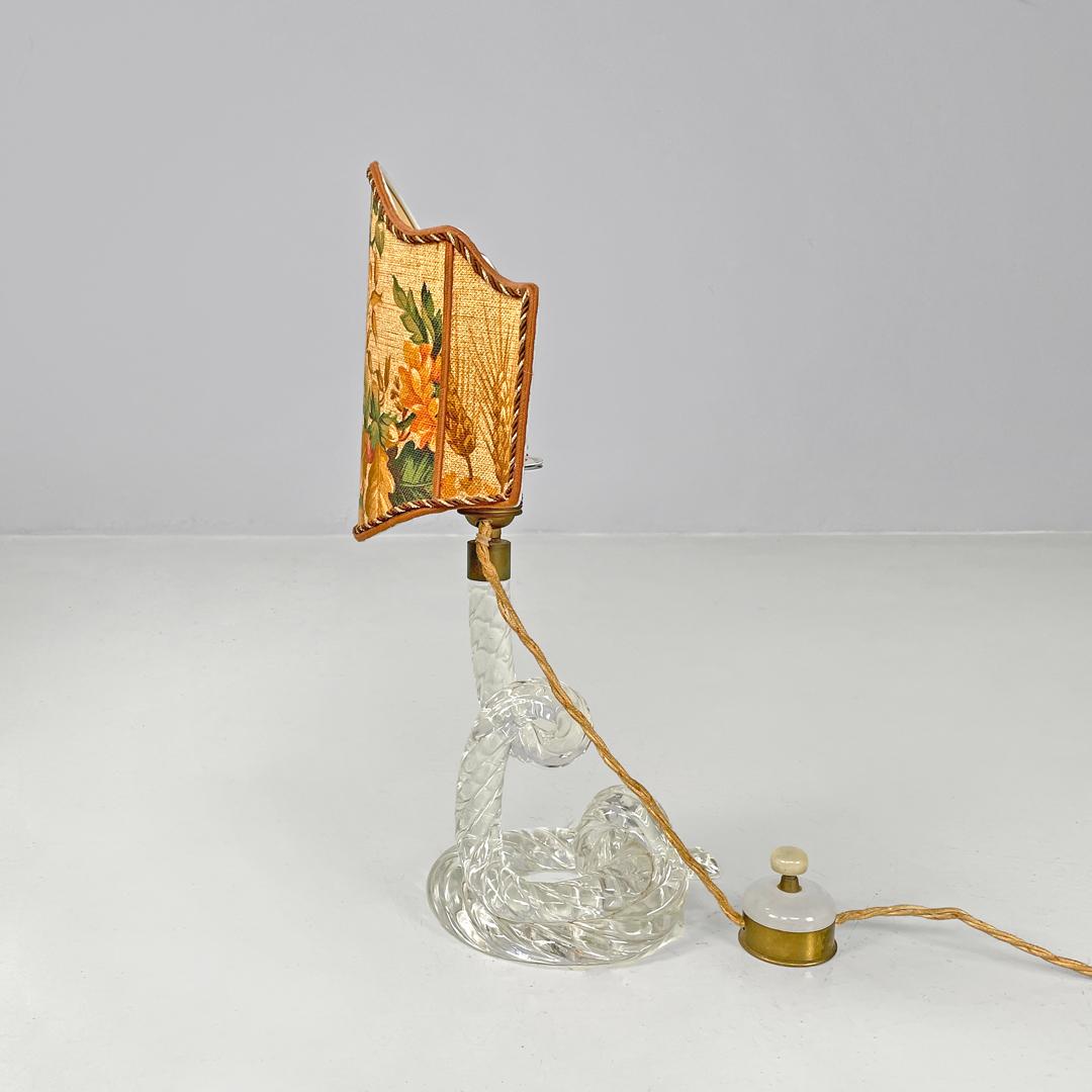 Italian Art Deco table lamps by Seguso in Murano glass and floral fabric, 1930s For Sale 3
