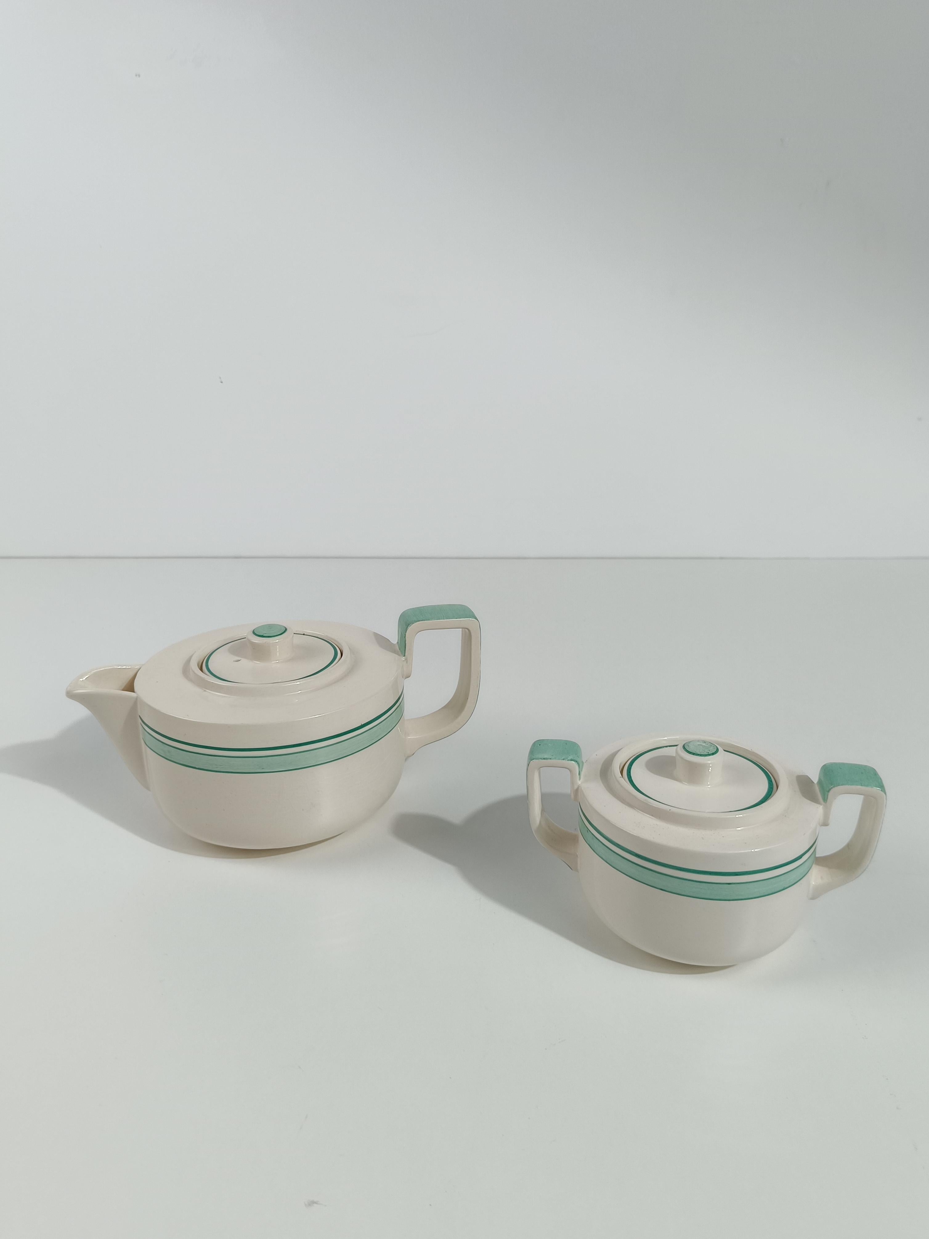 Juego de té Art Déco italiano de Richard Ginori en mayólica blanca y verde Tiffany en venta 6