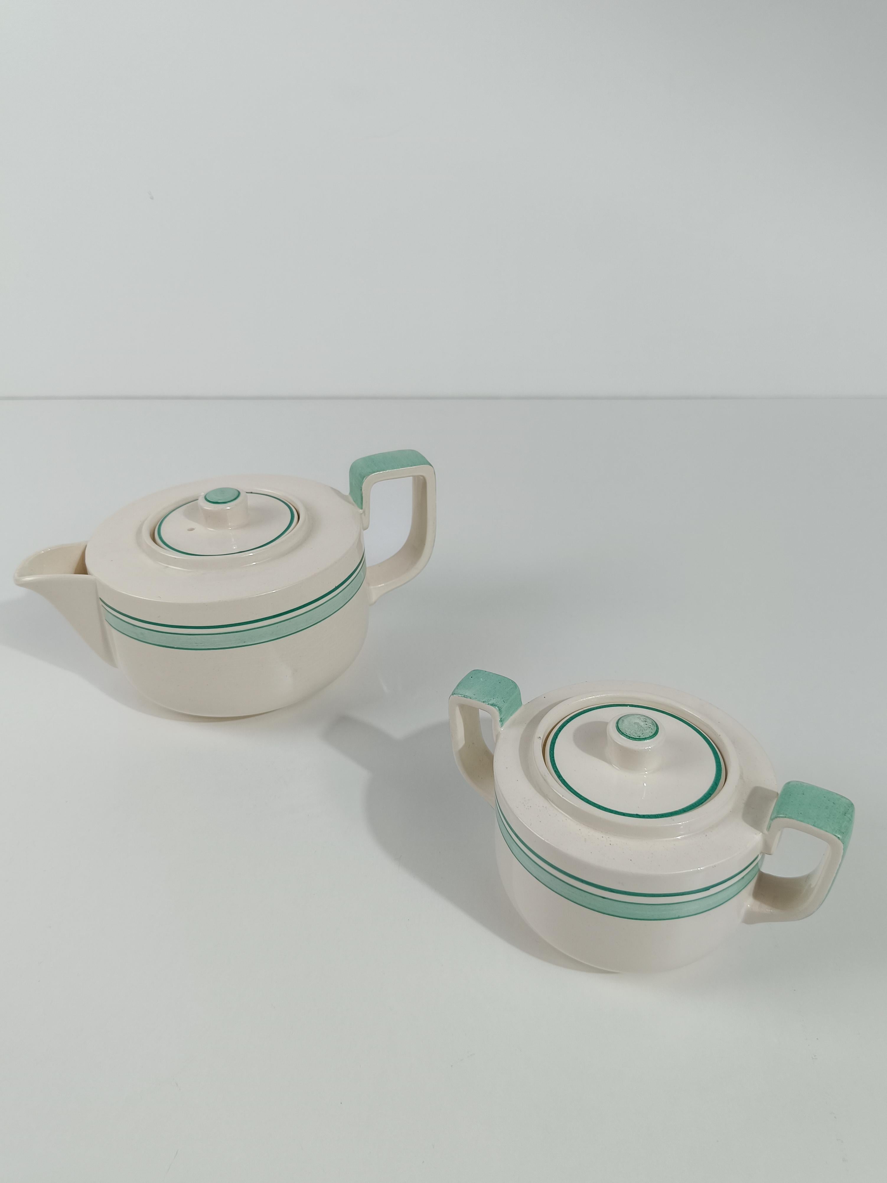 Juego de té Art Déco italiano de Richard Ginori en mayólica blanca y verde Tiffany en venta 7