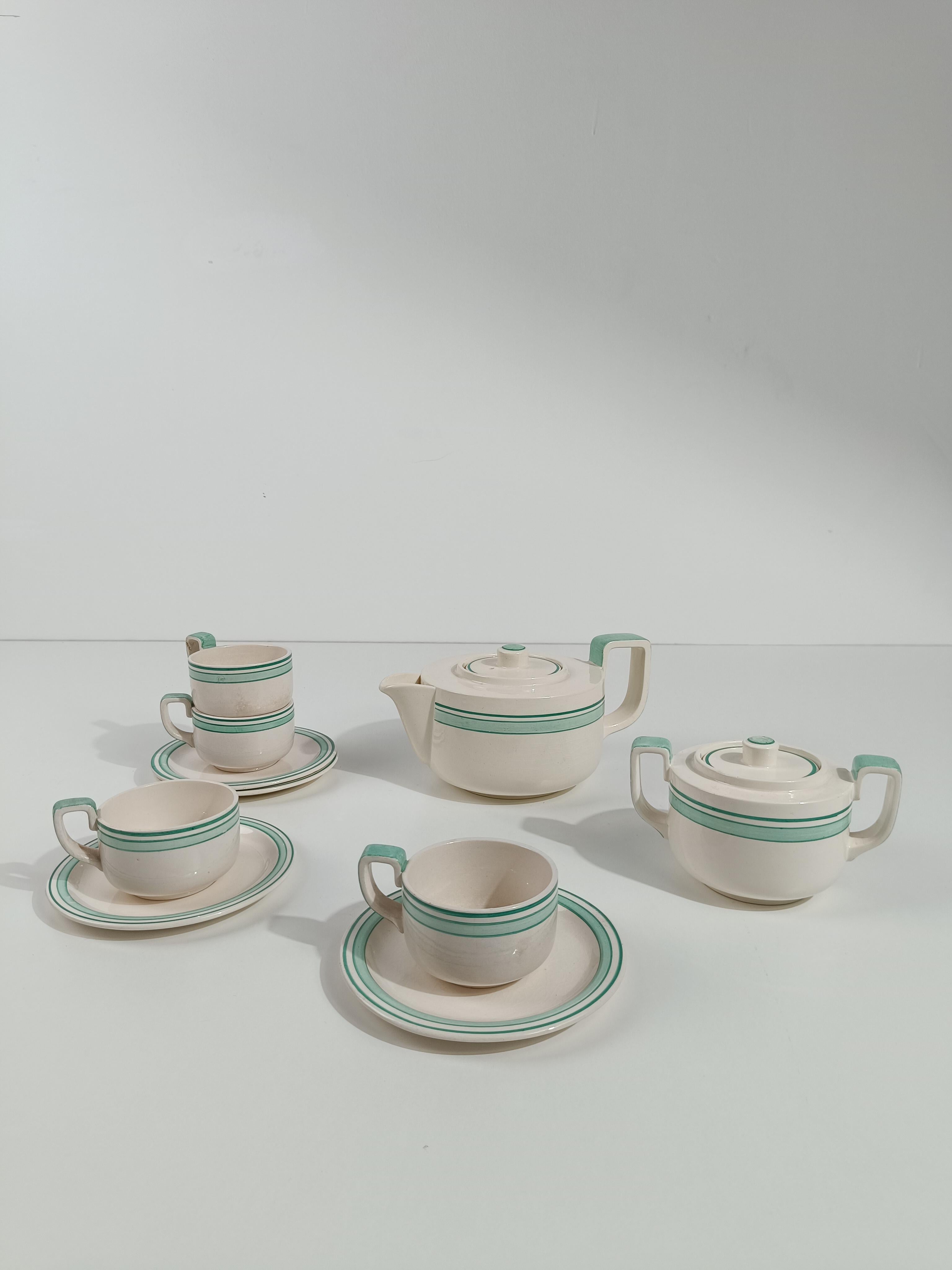 Juego de té Art Déco italiano de Richard Ginori en mayólica blanca y verde Tiffany en venta 11