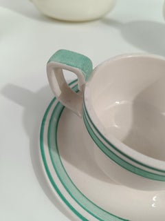 Juego de té Art Déco italiano de Richard Ginori en mayólica blanca y verde Tiffany