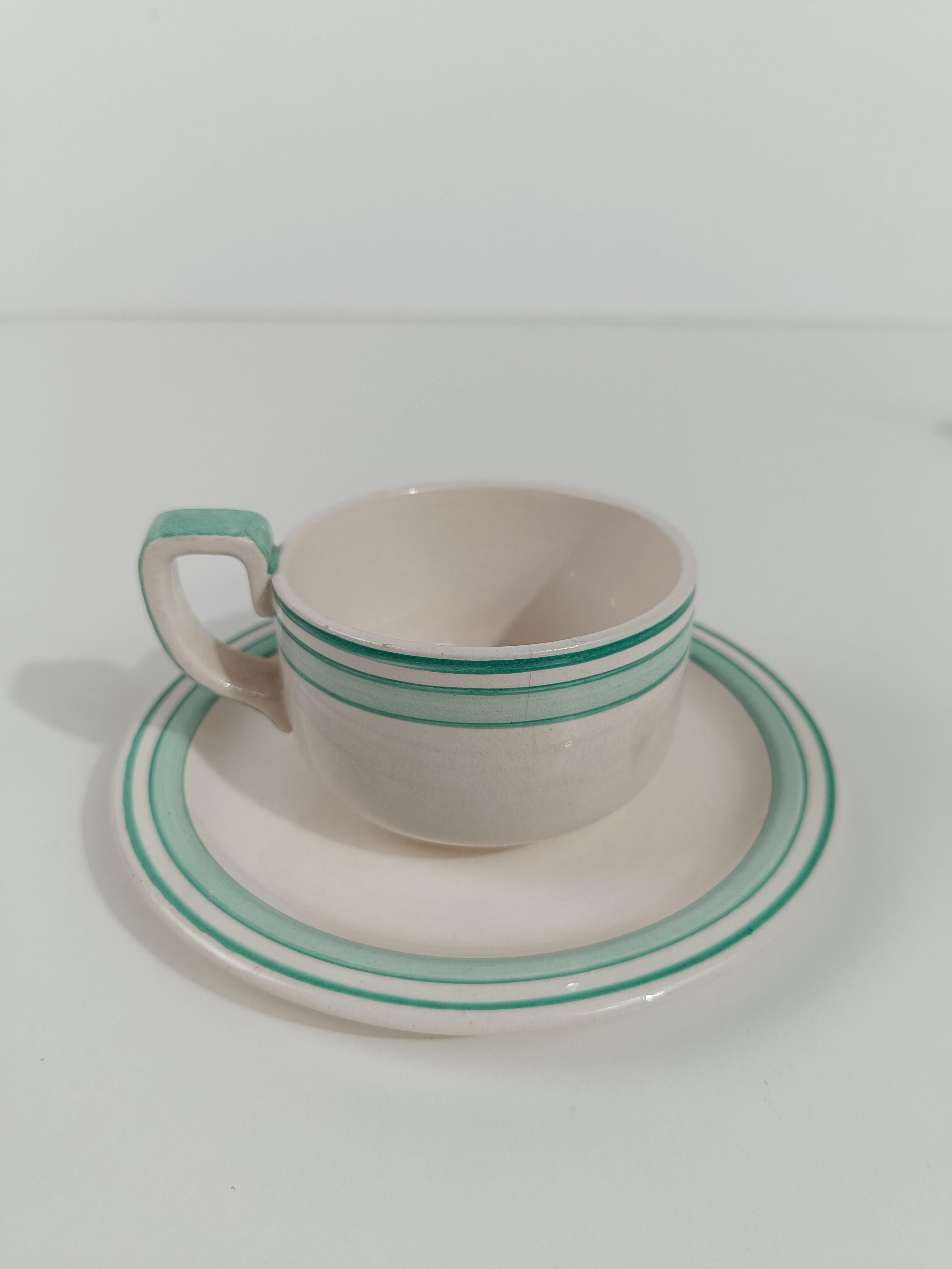 Juego de té Art Déco italiano de Richard Ginori en mayólica blanca y verde Tiffany Art Decó en venta