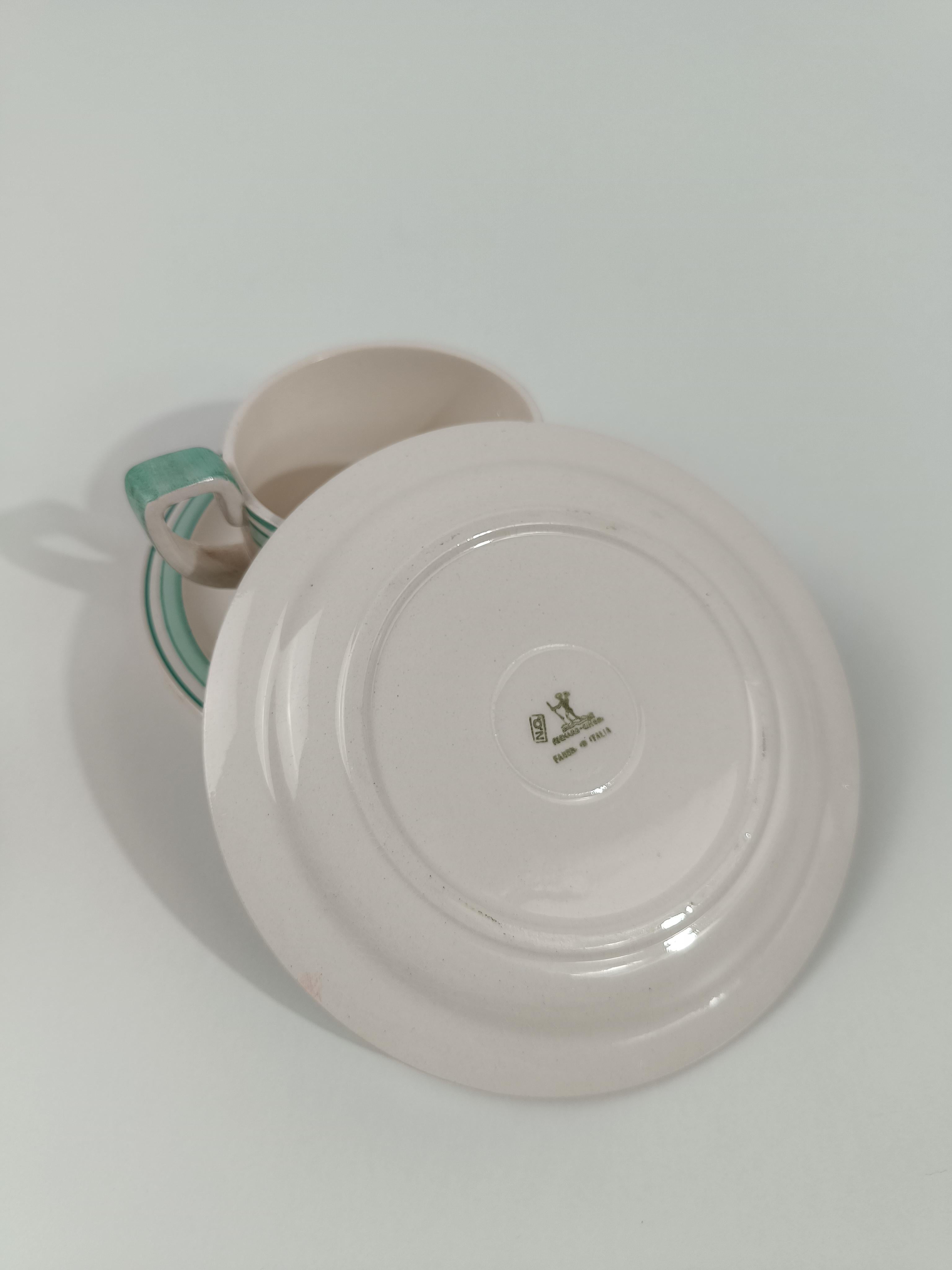 Juego de té Art Déco italiano de Richard Ginori en mayólica blanca y verde Tiffany mediados del siglo XX en venta