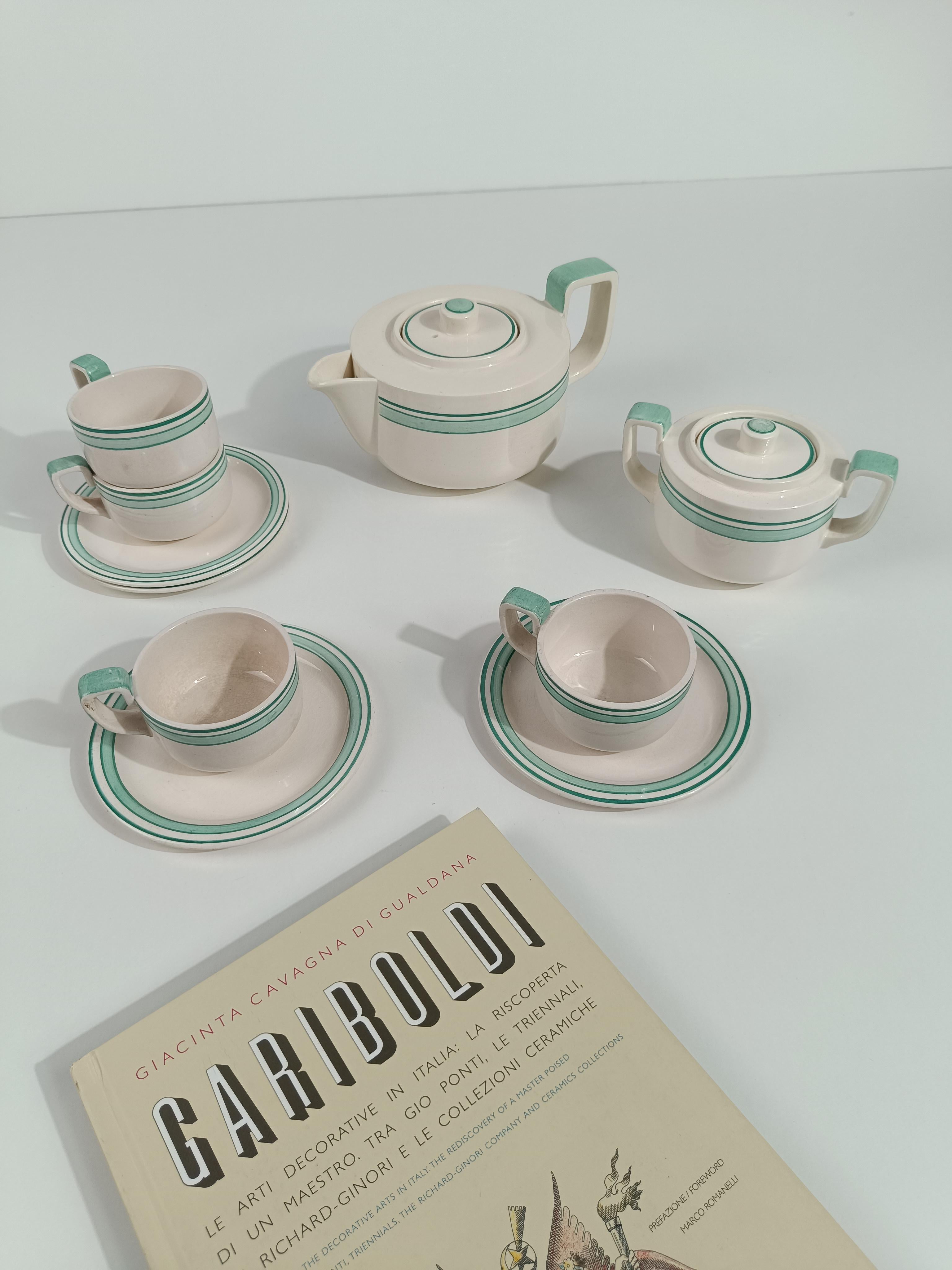 Juego de té Art Déco italiano de Richard Ginori en mayólica blanca y verde Tiffany en venta 1