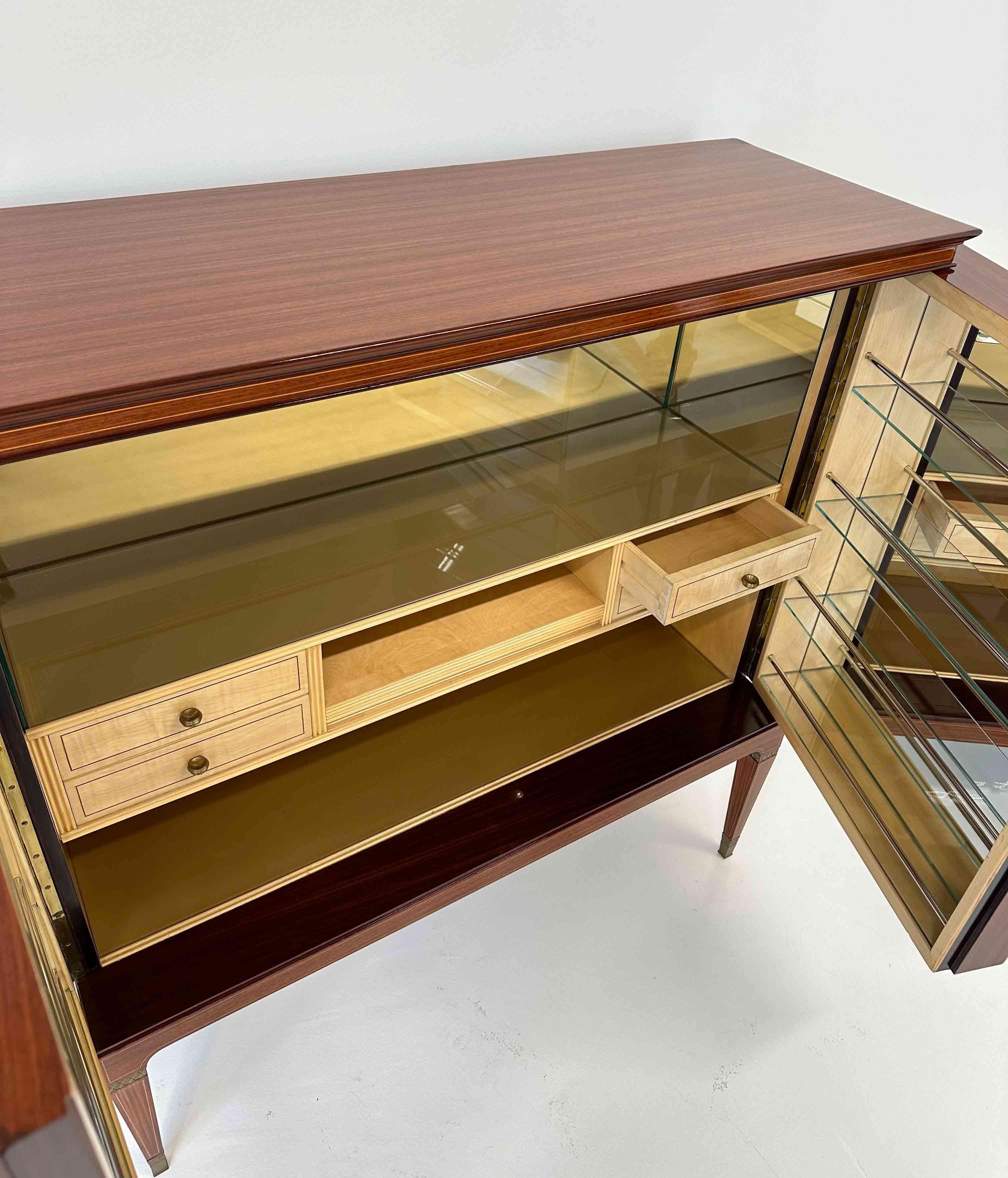 Meuble de bar italien Art déco en teck et incrustations par Paolo Buffa, années 1950 en vente 9