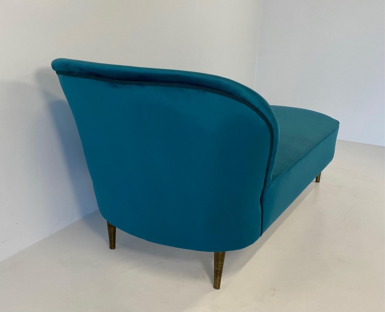 Italian Art Deco Teal Velvet Chaise-Longue, 1950s In Good Condition In Meda, MB
