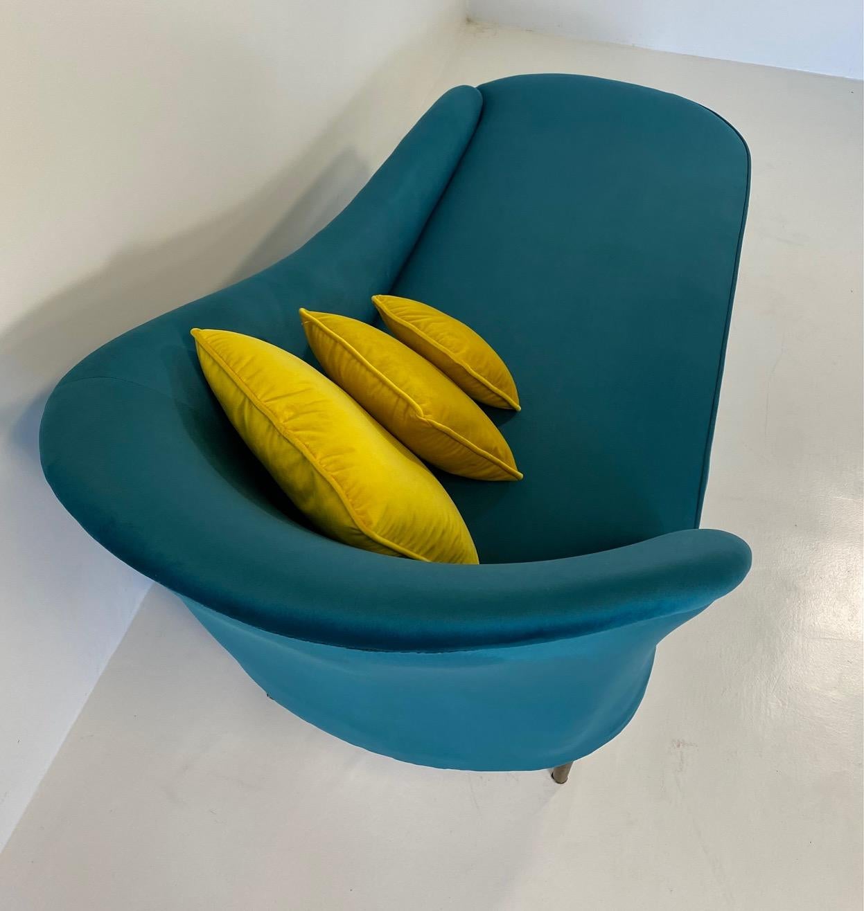 Mid-20th Century Italian Art Deco Teal Velvet Chaise-Longue, 1950s