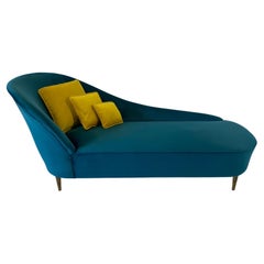 Italian Art Deco Teal Velvet Chaise-Longue, 1950s