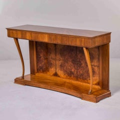 Italian Art Deco Three Drawer Walnut Console with Crotch Veneer