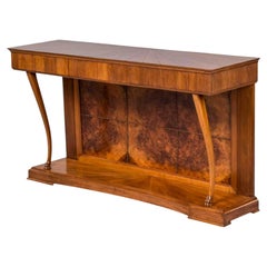 Italian Art Deco Three Drawer Walnut Console with Crotch Veneer