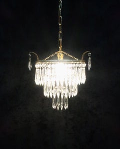 Italian Art Deco Three-Tier Crystal Glass Chandelier