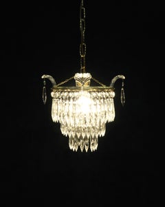 Italian Art Deco Three-Tier Crystal Glass Chandelier