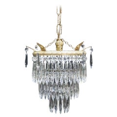 Antique Italian Art Deco Three-Tier Crystal Glass Chandelier