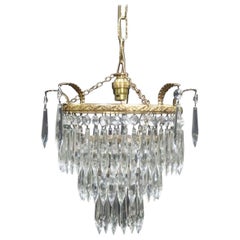 Italian Art Deco Three-Tier Crystal Glass Chandelier