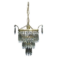 Antique Italian Art Deco Three-Tier Crystal Glass Chandelier