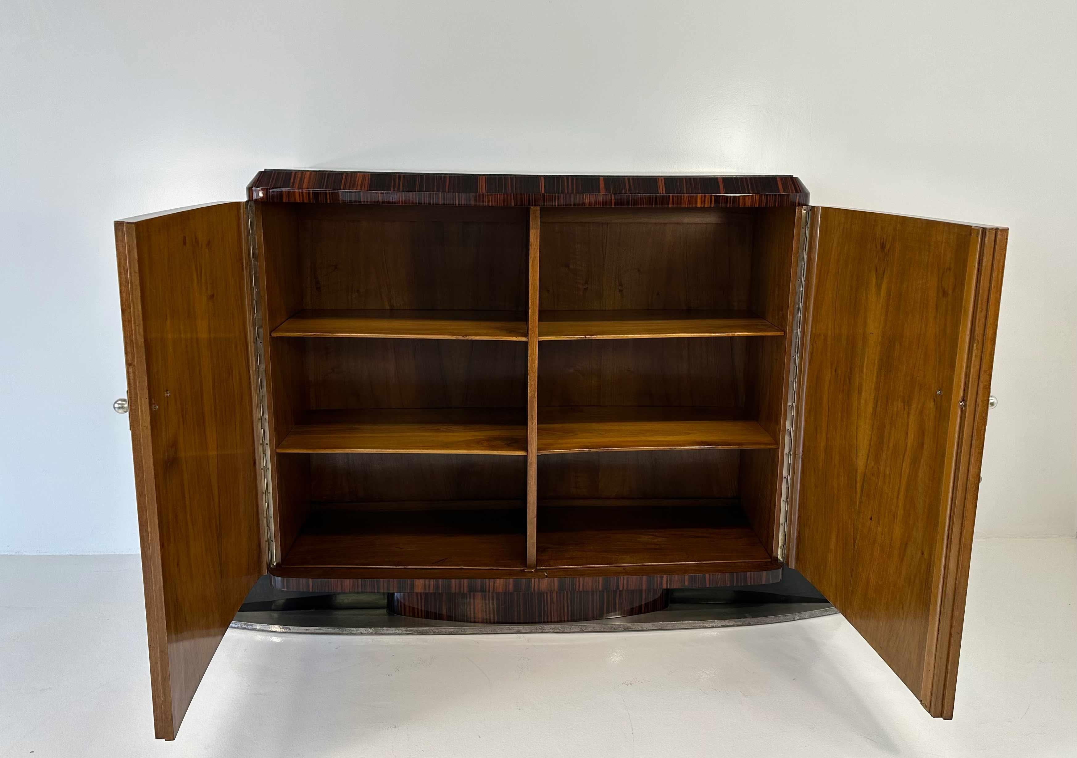Italian Art Deco Thuja, Macassar, Black Lacquer, Marble, Metal Sideboard, 1935 For Sale 11