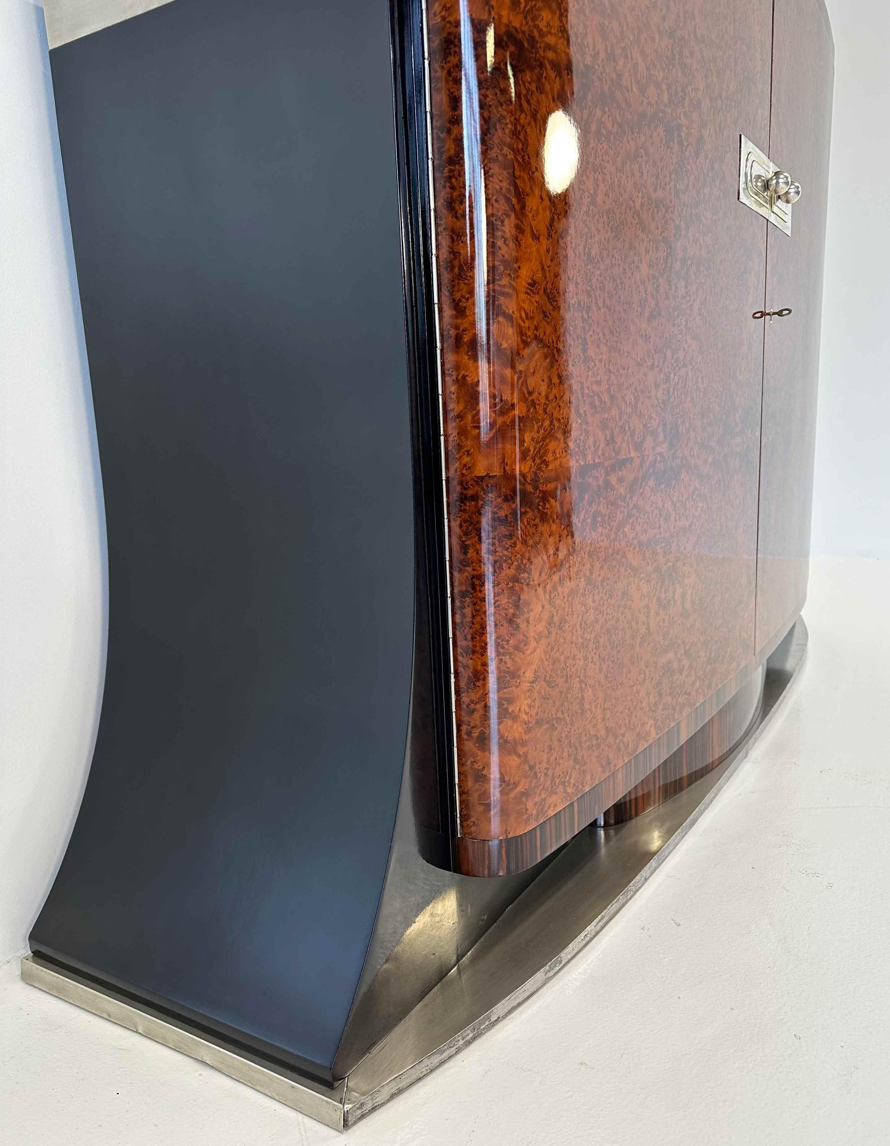 Italian Art Deco Thuja, Macassar, Black Lacquer, Marble, Metal Sideboard, 1935 For Sale 6
