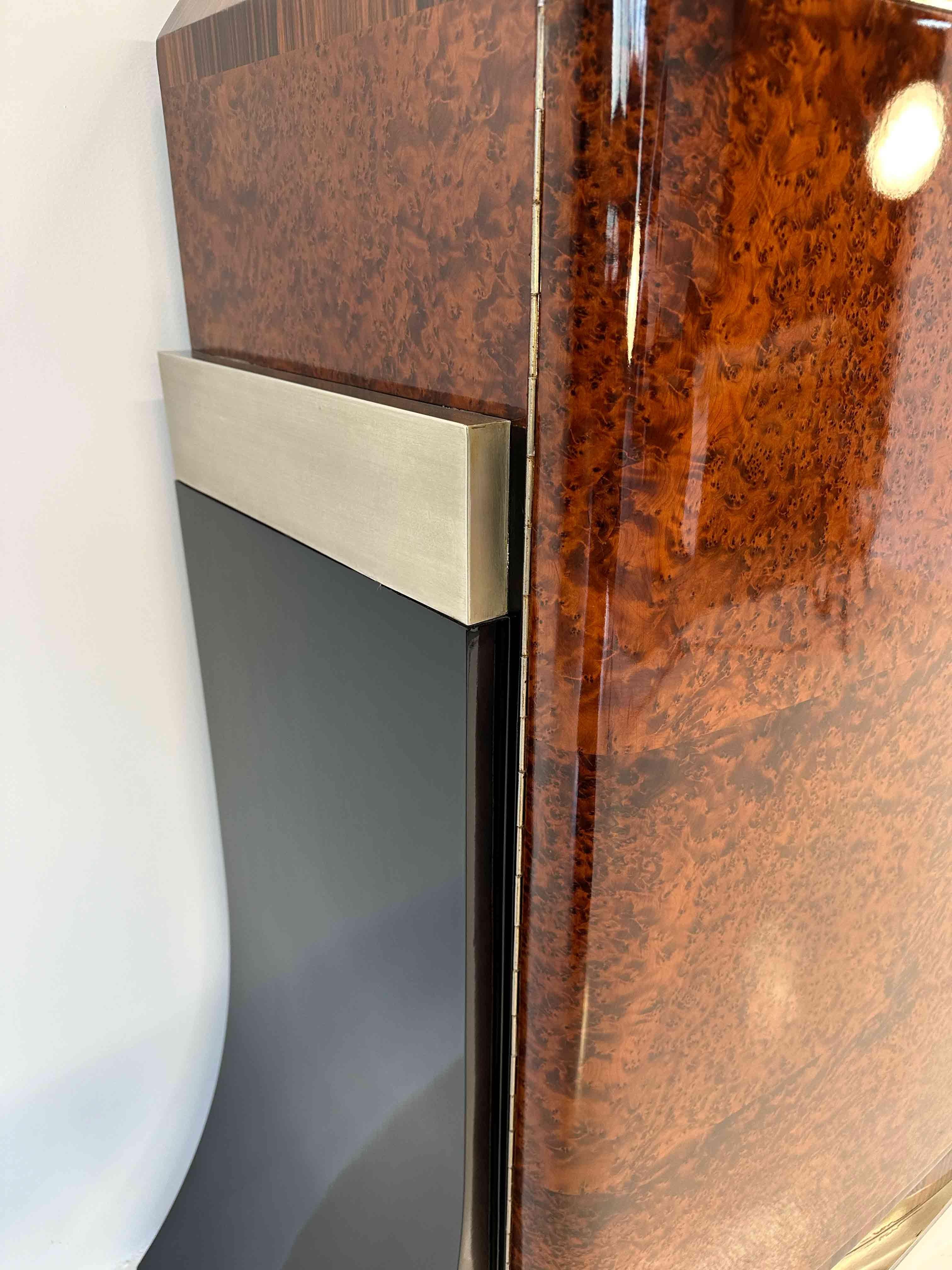 Enfilade Art Déco italien en thuja, Macassar, laque noire, marbre et métal, 1935 1
