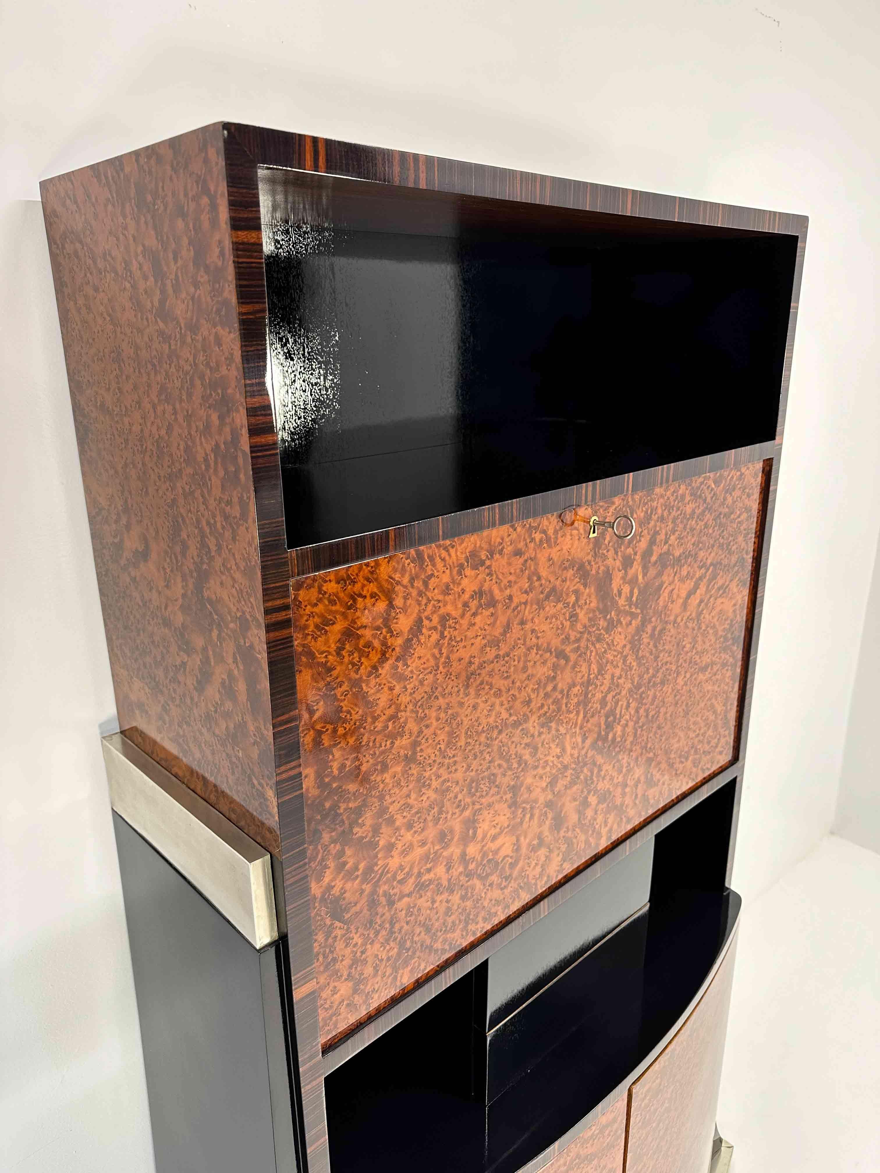 Italian Art Deco Thuja, Macassar Ebony Black Lacquer and Metal Cabinet, 1935  For Sale 7