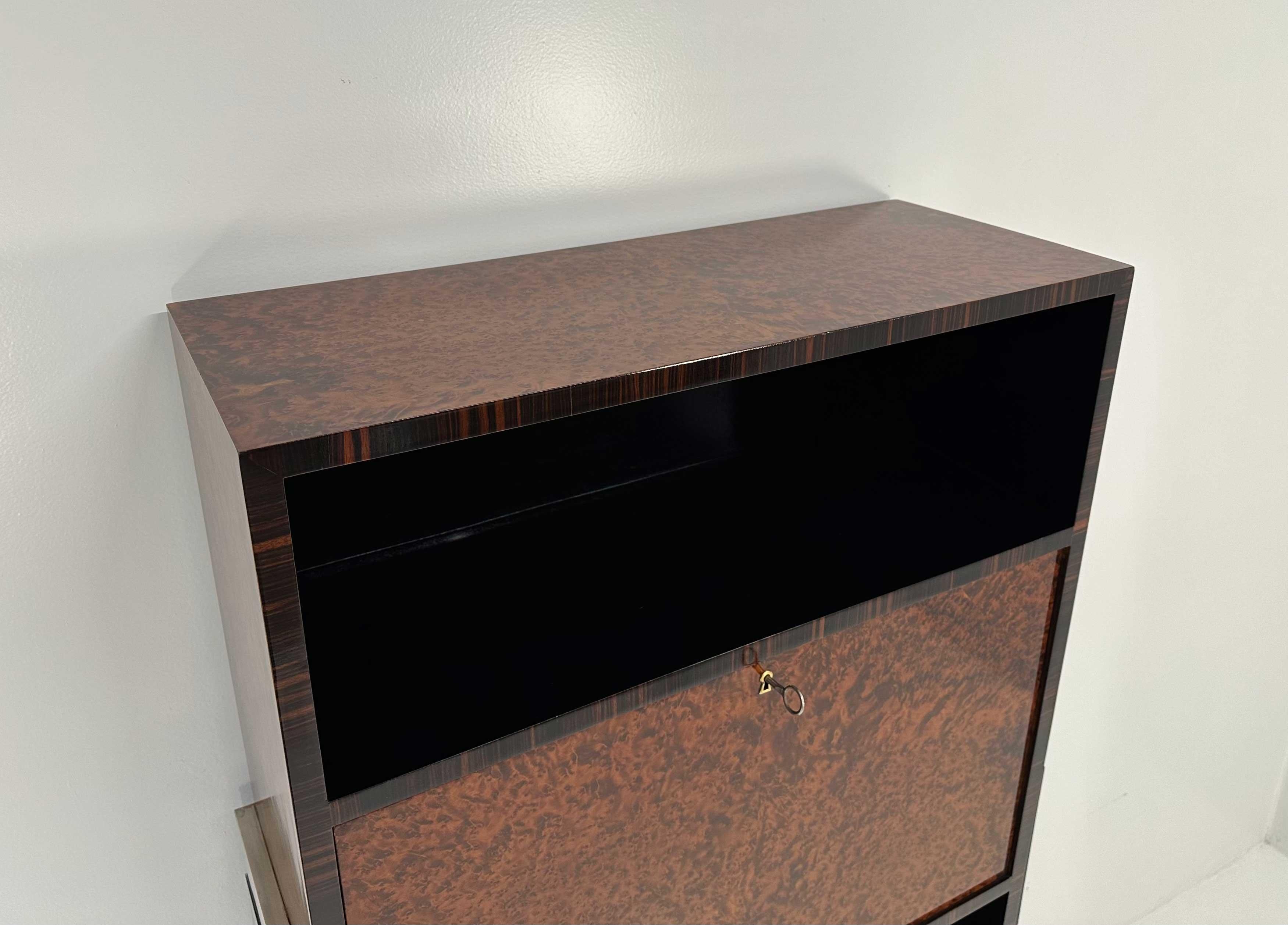 Italian Art Deco Thuja, Macassar Ebony Black Lacquer and Metal Cabinet, 1935 7