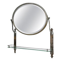 Specchio da parete inclinabile Art&Deco italiano con mensola in vetro e metallo, anni '30