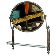 Miroir mural inclinable italien Art Deco avec étagère en verre et métal, années 1930