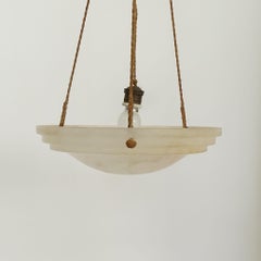 Italian Art Deco Translucent Alabaster Ceiling Lamp, 1930s