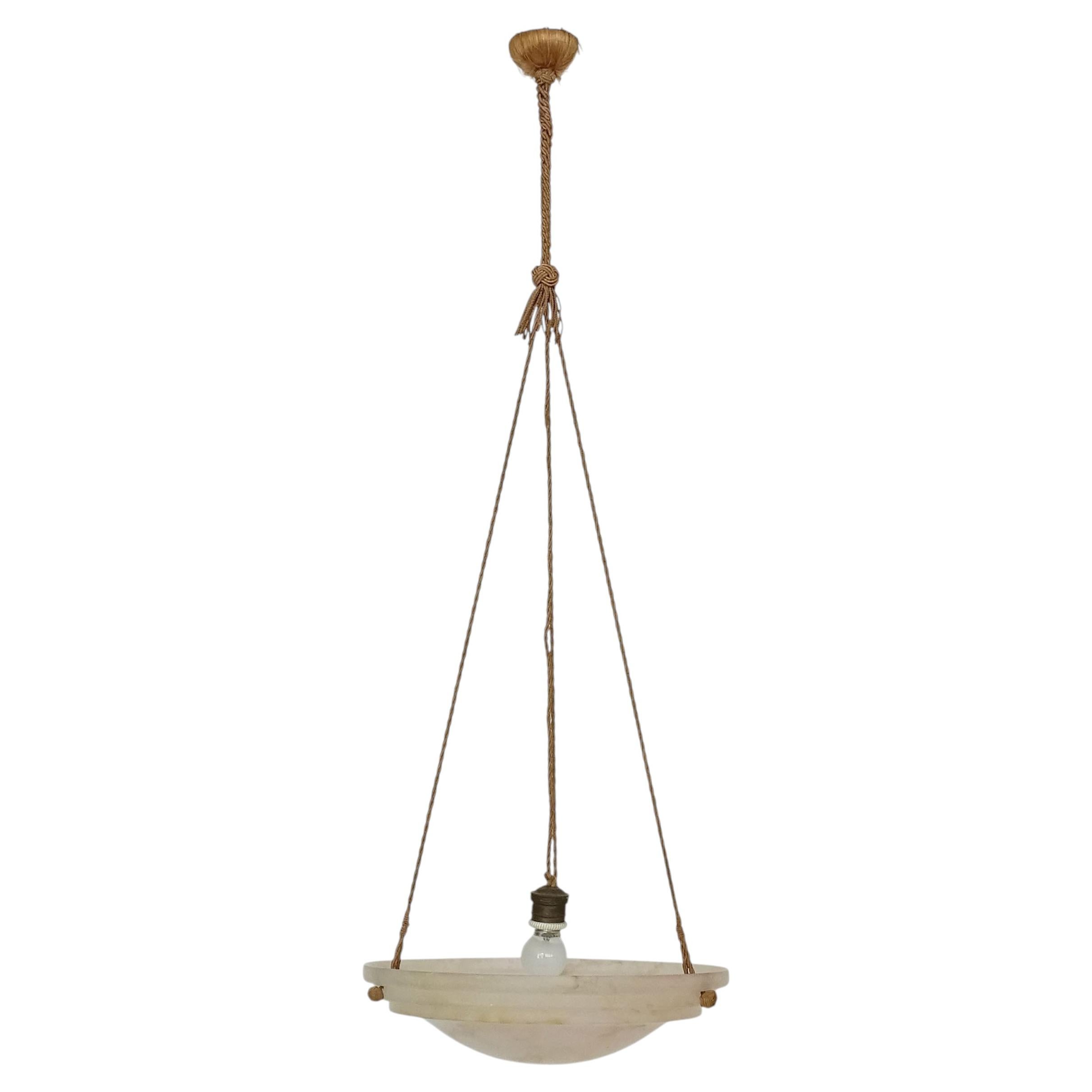 Italian Art Deco Translucent Alabaster Ceiling Lamp, 1930s