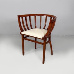 Italian Art Deco tub chairs in wood and white fabric, 1930s