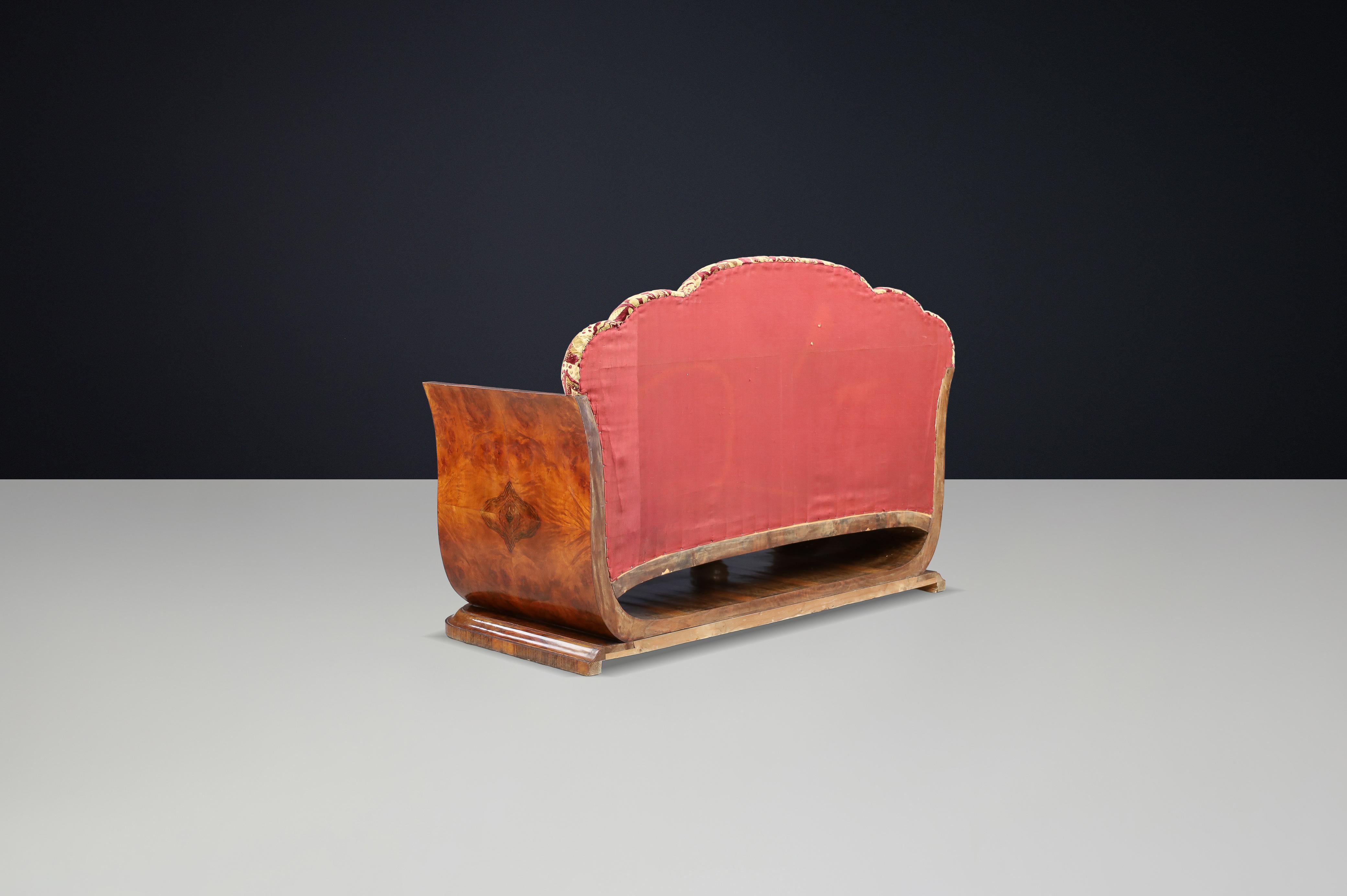 Italian Art Deco Two-Seat Sofa in Walnut Burl with Original Velvet, Naples, 1930 For Sale 7