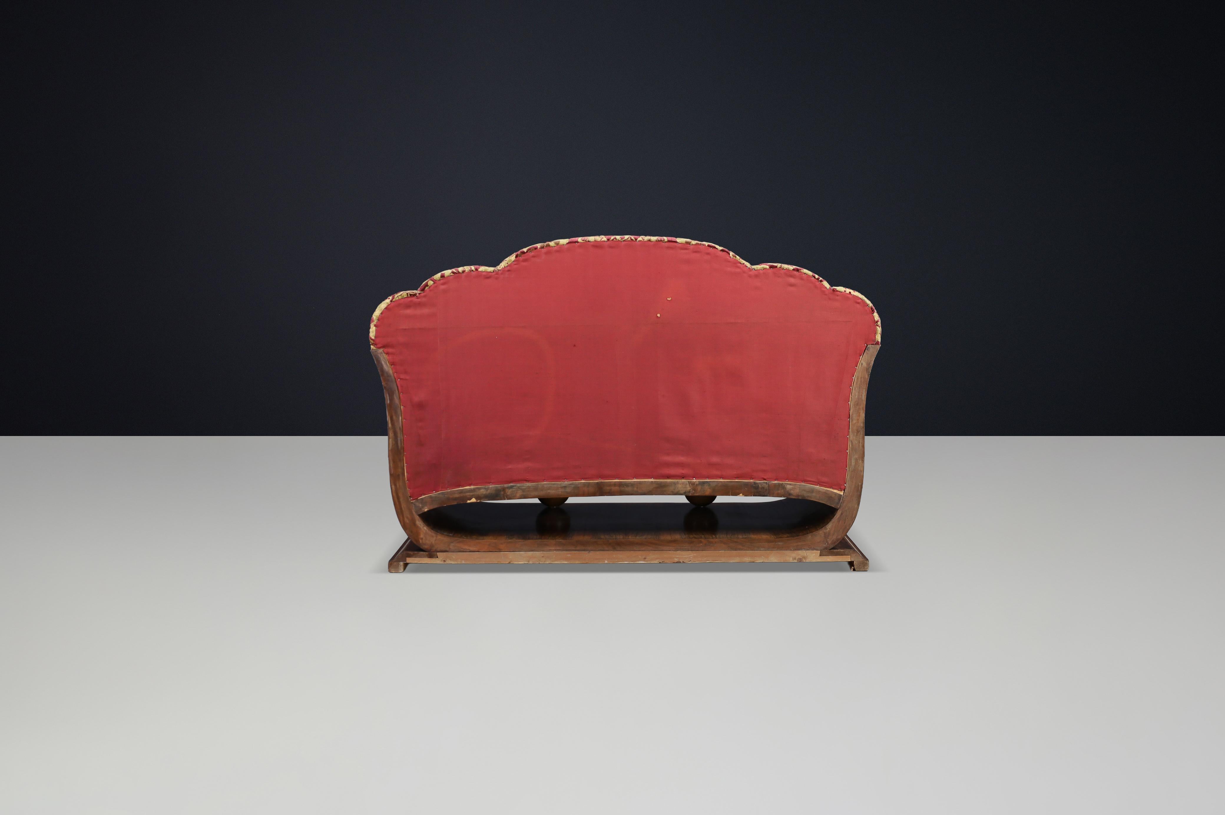 Italian Art Deco Two-Seat Sofa in Walnut Burl with Original Velvet, Naples, 1930 For Sale 8