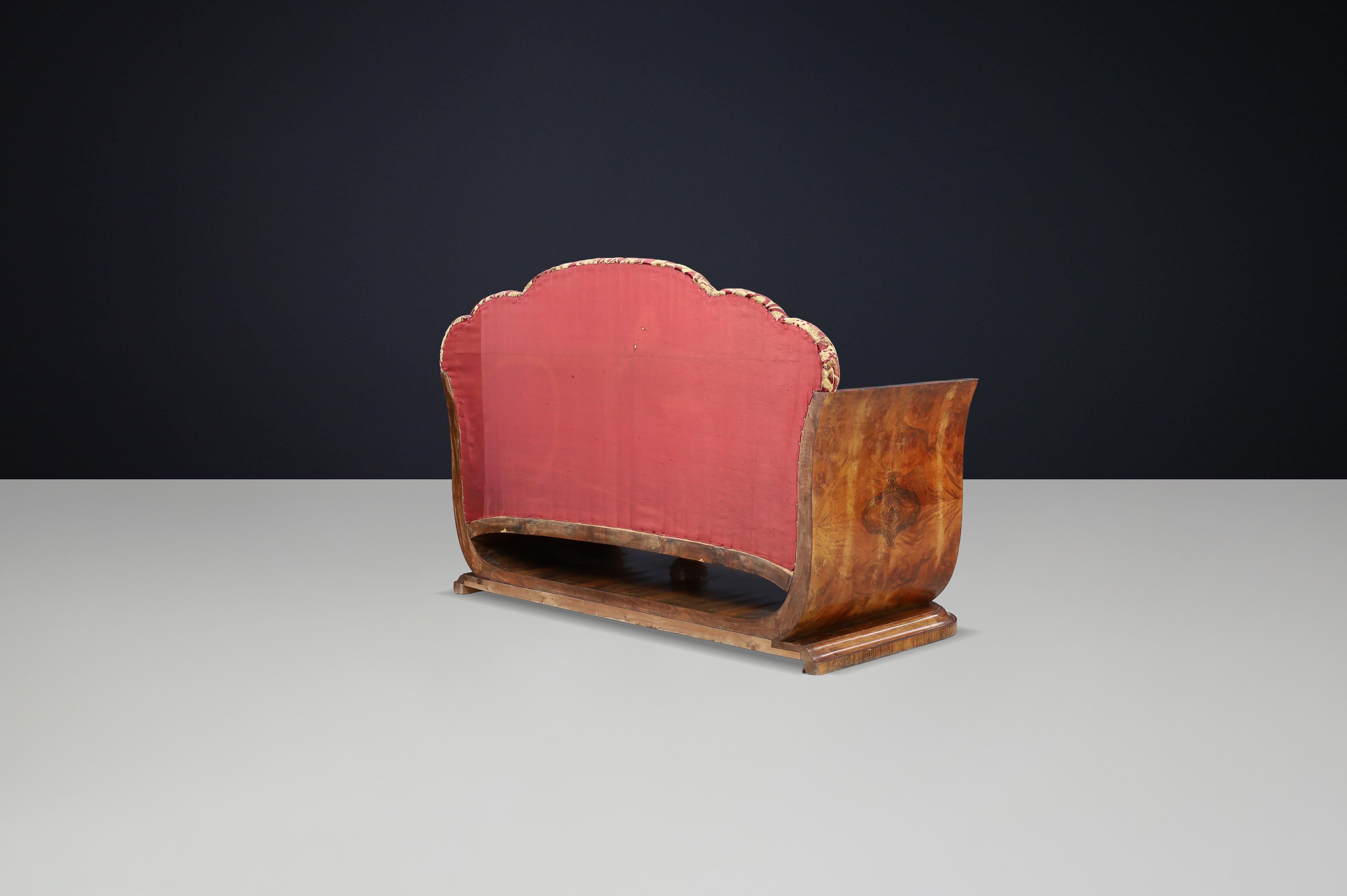 Italian Art Deco Two-Seat Sofa in Walnut Burl with Original Velvet, Naples, 1930 For Sale 9