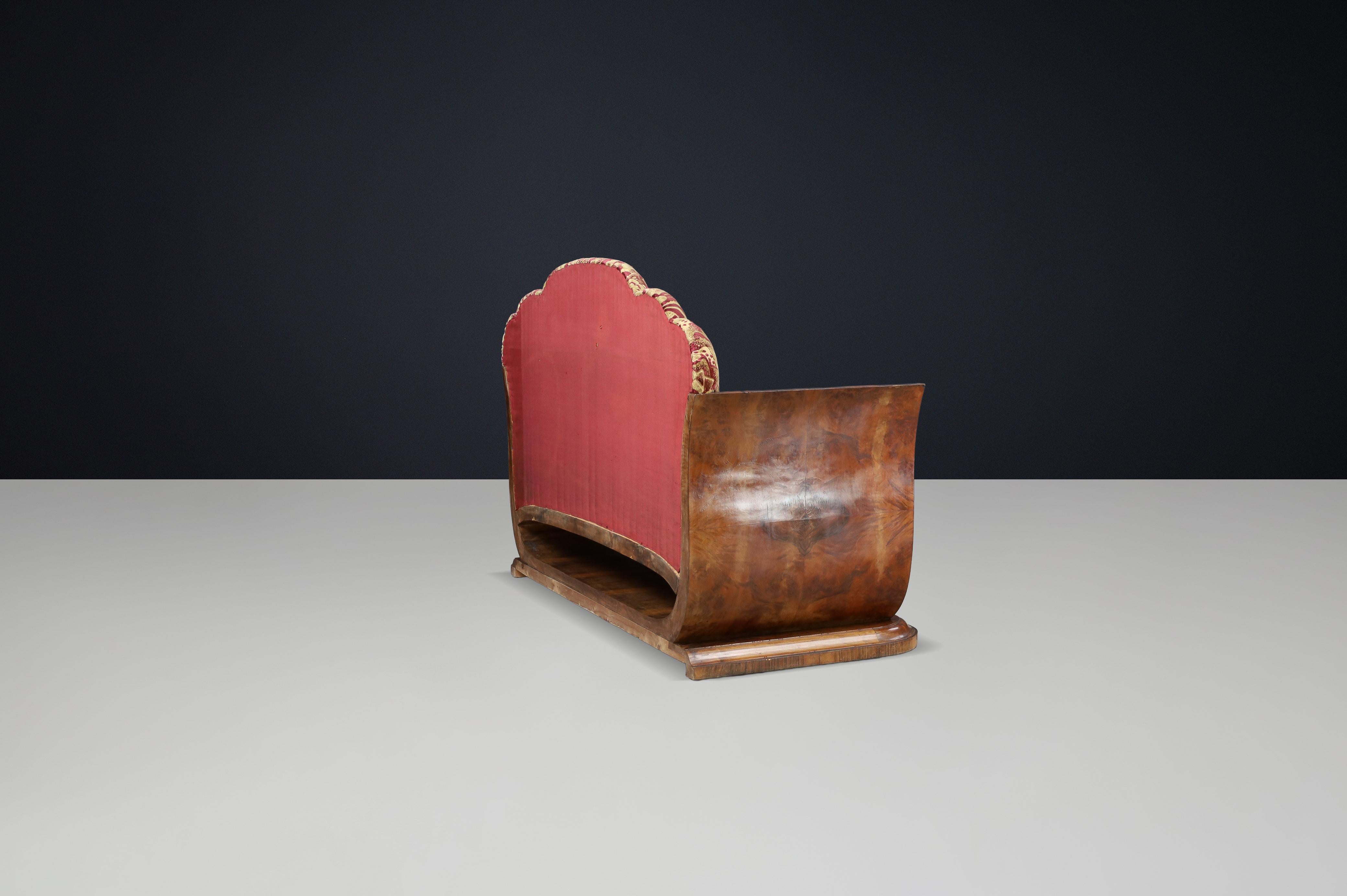Italian Art Deco Two-Seat Sofa in Walnut Burl with Original Velvet, Naples, 1930 For Sale 10