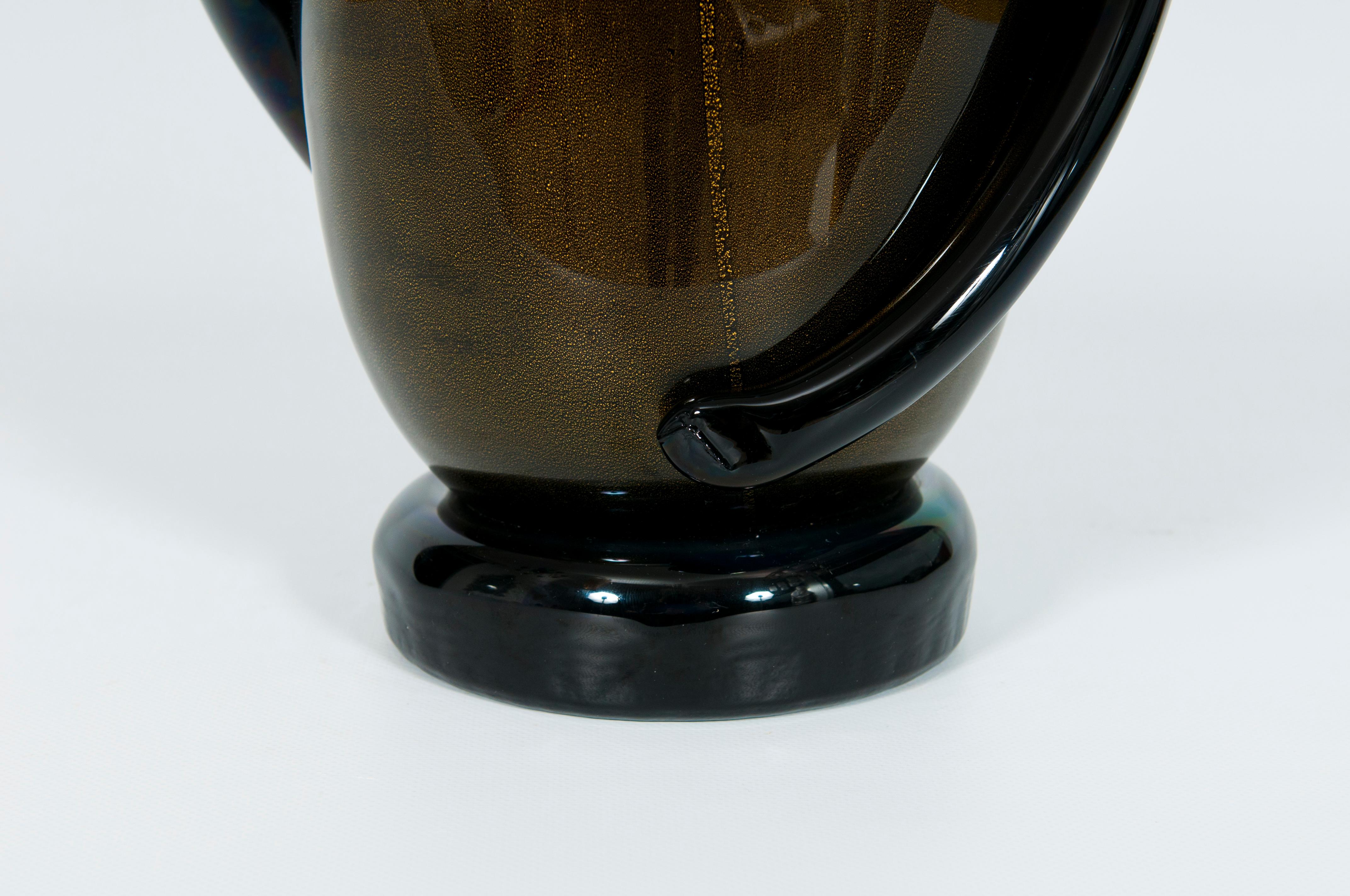 Italian Art Deco Vase Black and Gold 24 Karat in Blown Murano Glass, 1980s In Excellent Condition In Villaverla, IT
