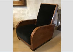 Italian Art Deco Velvet Upholstered Walnut Armchair from 1940s