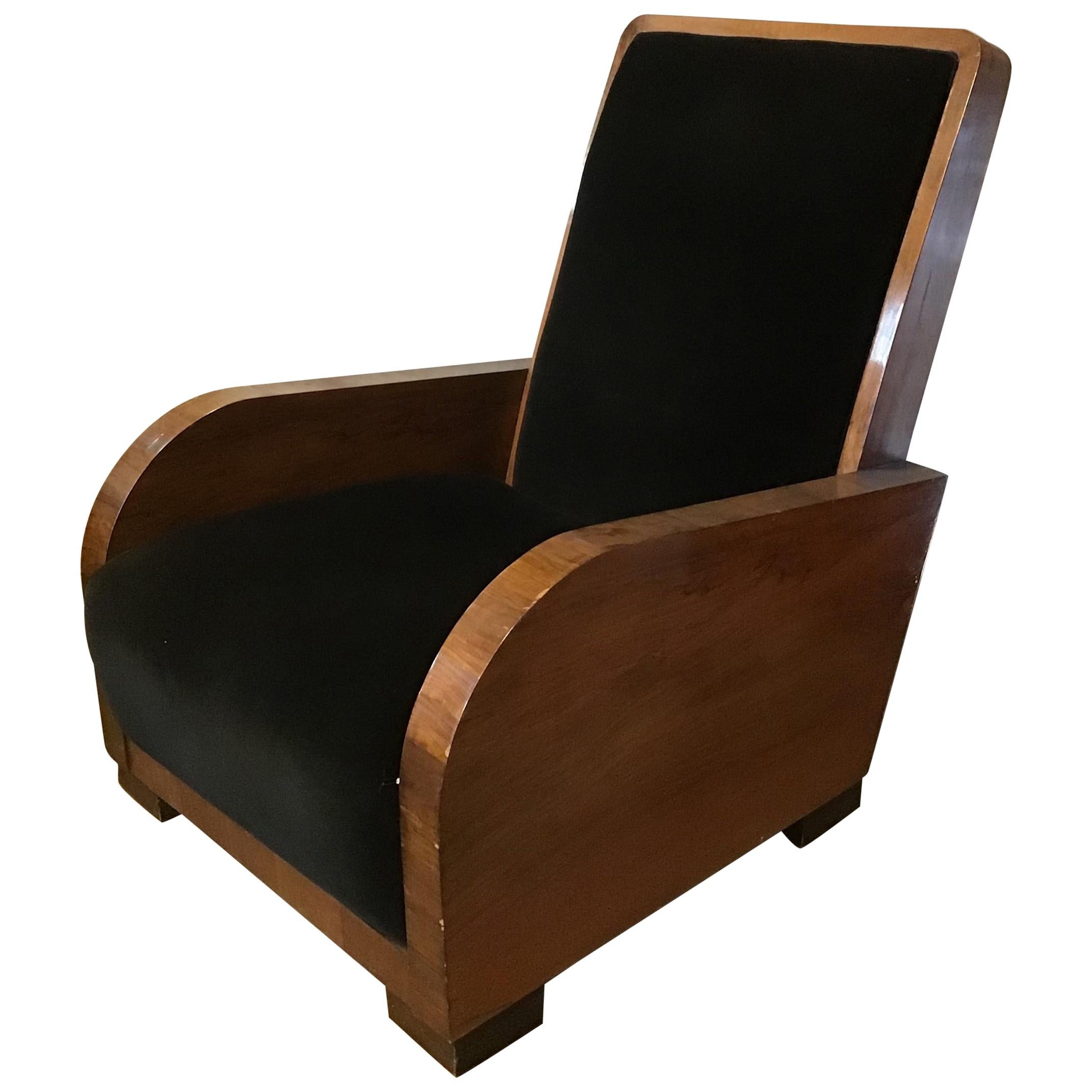 Italian Art Deco Velvet Upholstered Walnut Armchair from 1940s For Sale