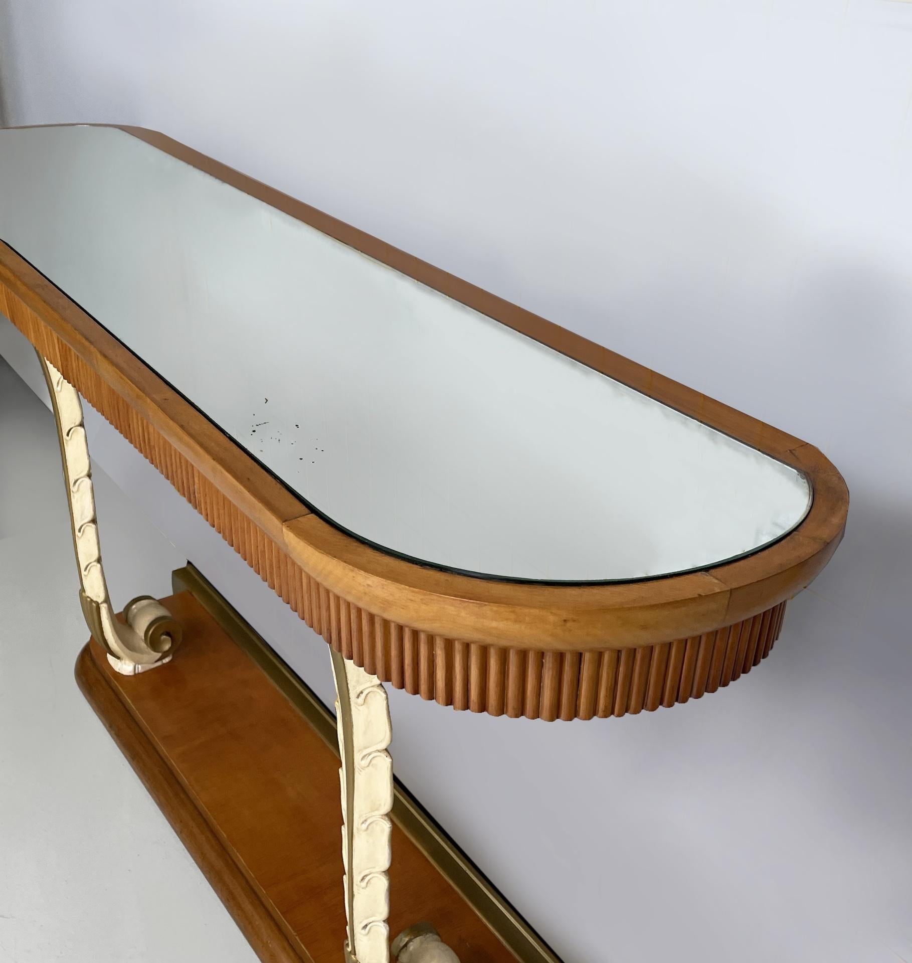 Mid-20th Century Italian Art Deco wall console in wood and mirror, 1940s For Sale