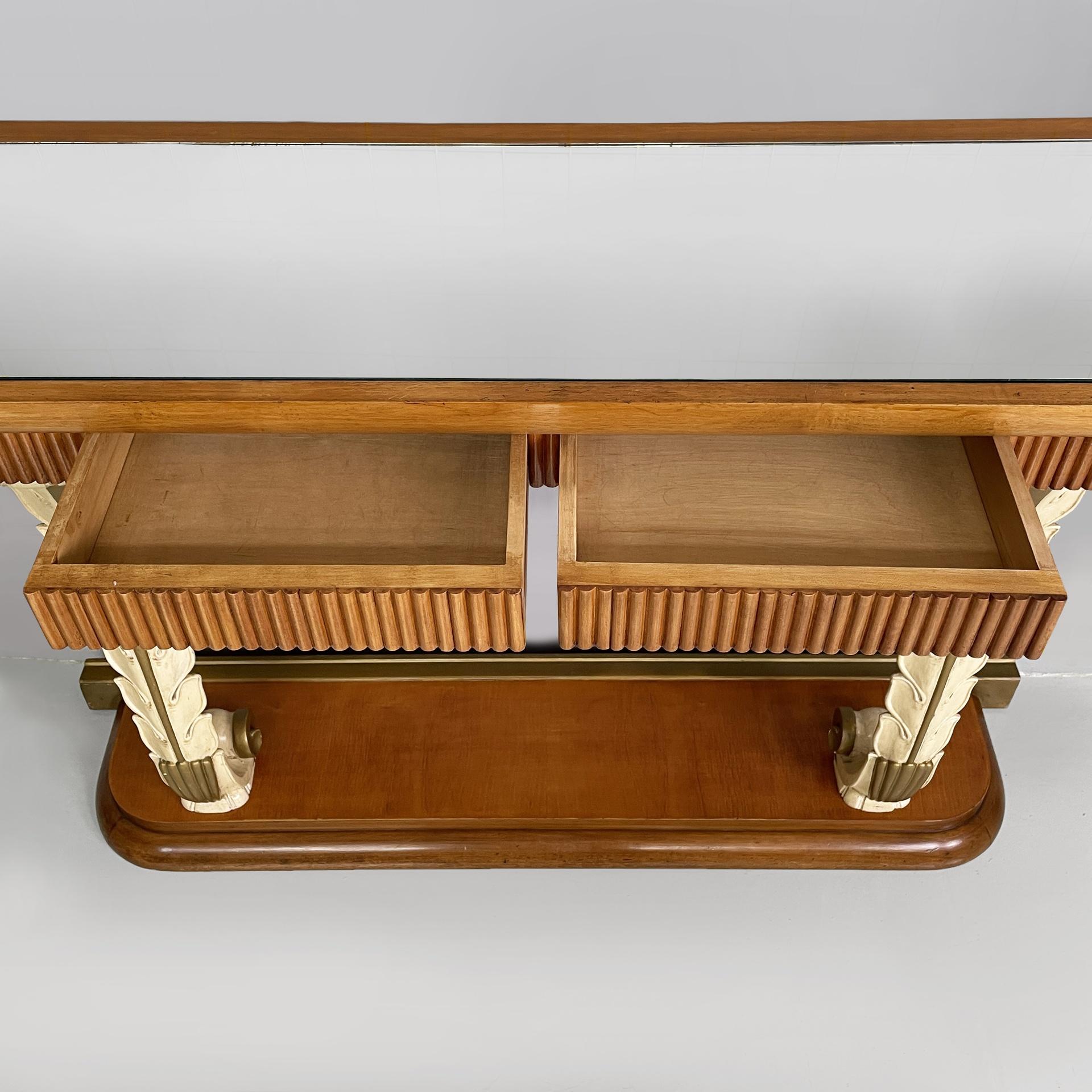 Mirror Italian Art Deco wall console in wood and mirror, 1940s For Sale