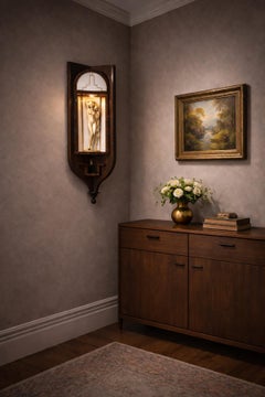 Italian Art Deco wall lamp in style Gio Ponti with silver-plated wood sculpture