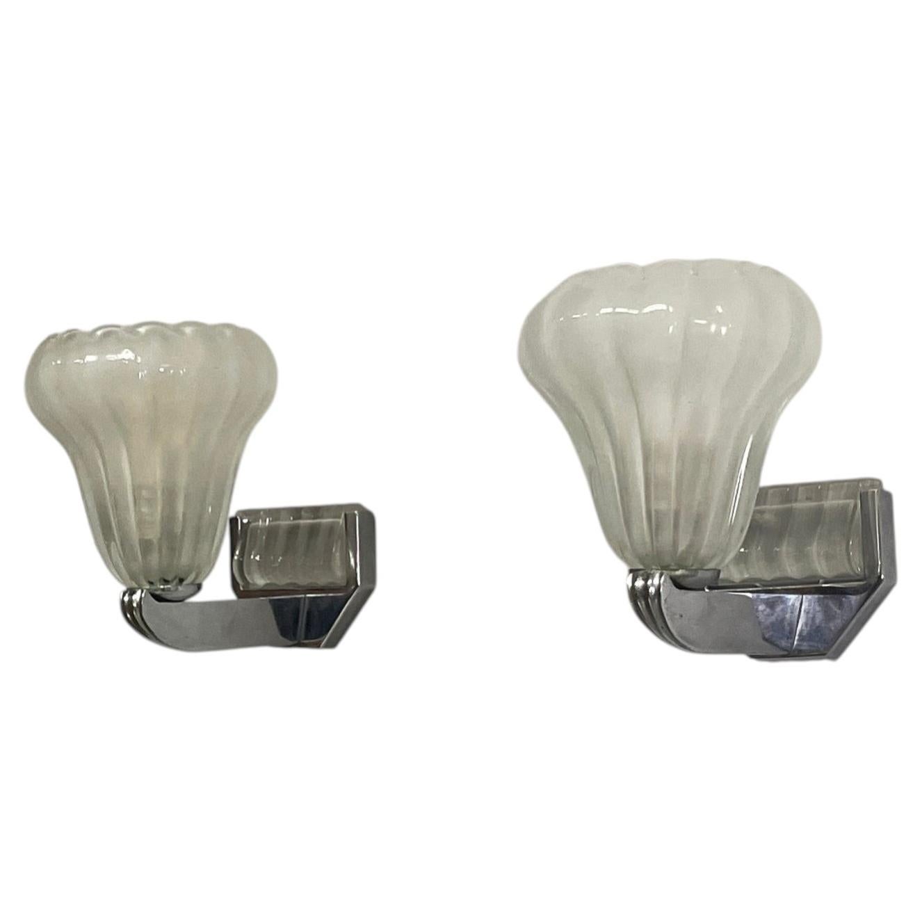 Italian Art Deco wall lamps in glass and metal, 1930s