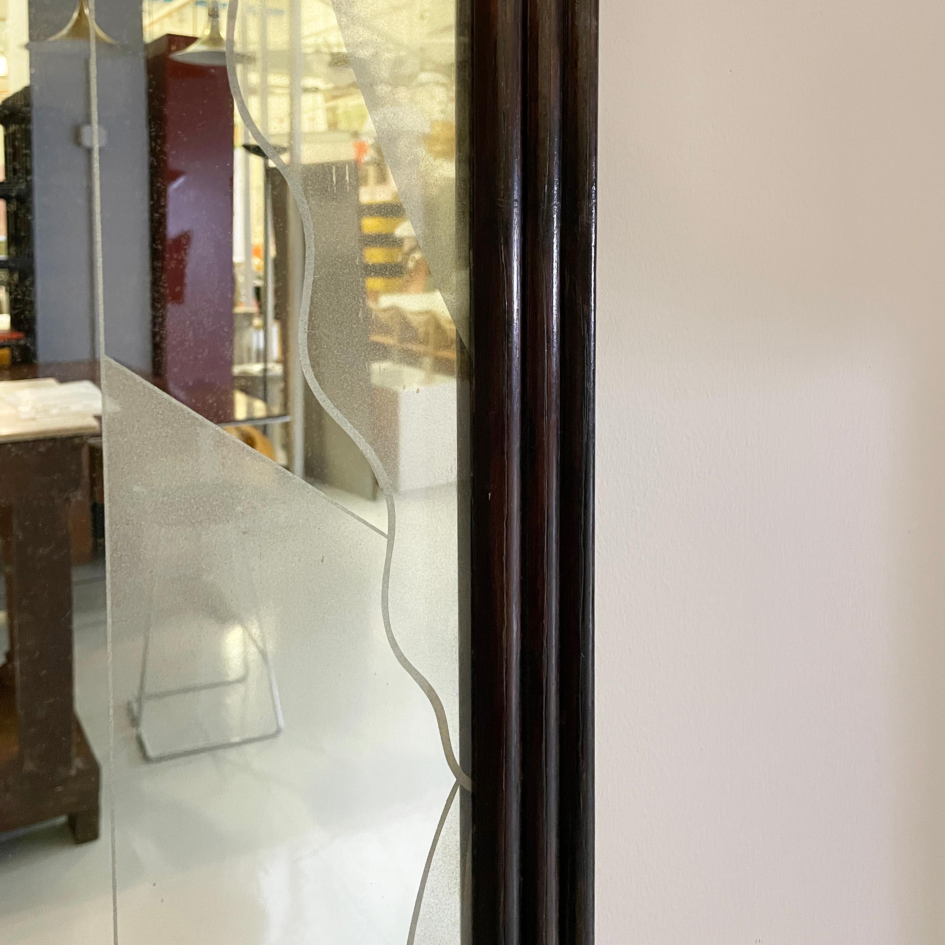 Art Deco Italian art deco Wall mirror with acidified decorations in grissinato wood 1930s For Sale