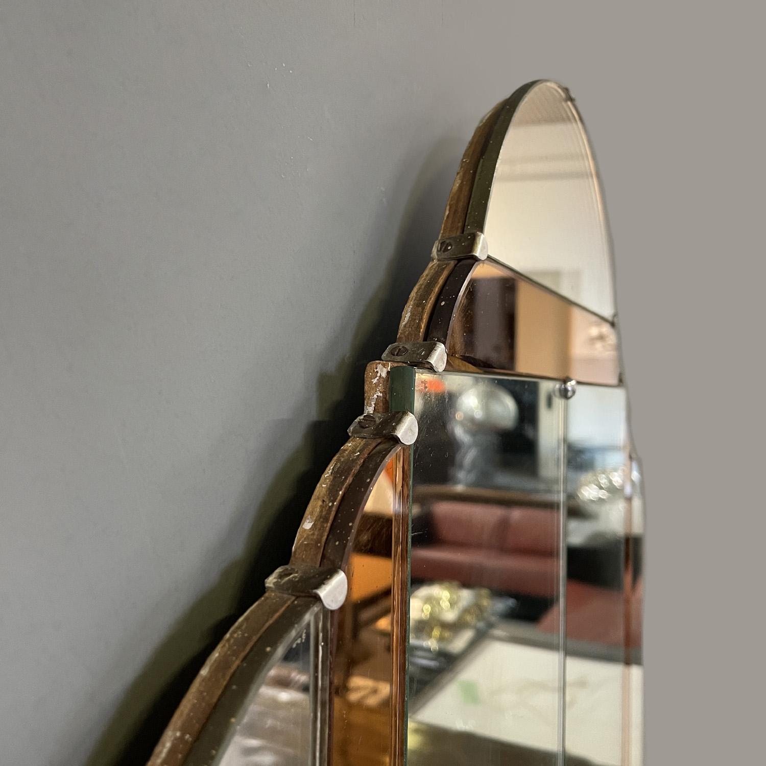 Metal Italian Art Deco wall mirror with peach colored parts, 1930s For Sale