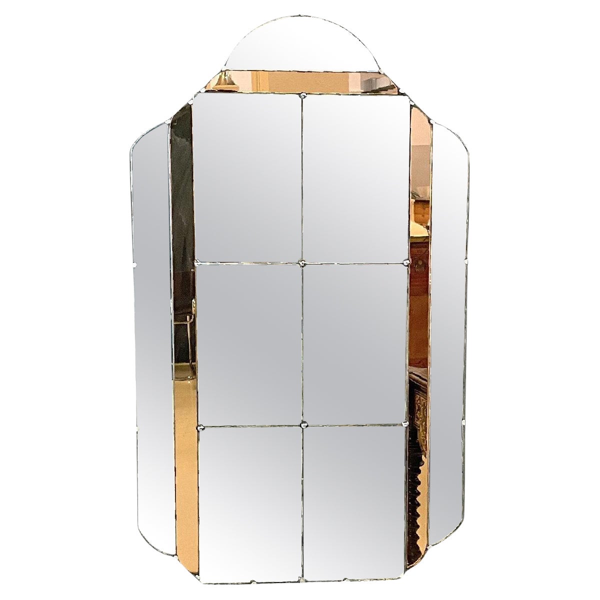 Italian Art Deco wall mirror with peach colored parts, 1930s in vendita