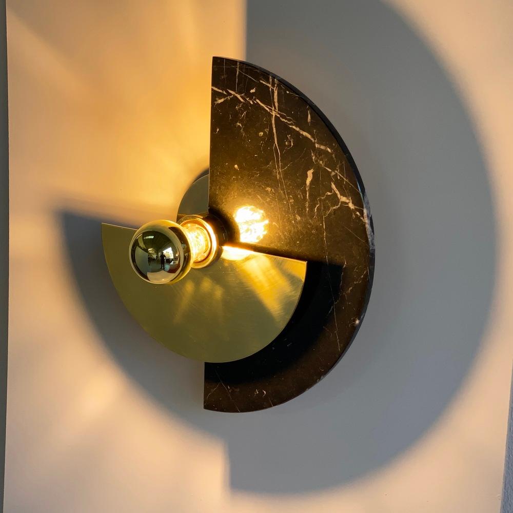 Modern Italian Art Deco Wall Sconce in Black Marquinha Marble 